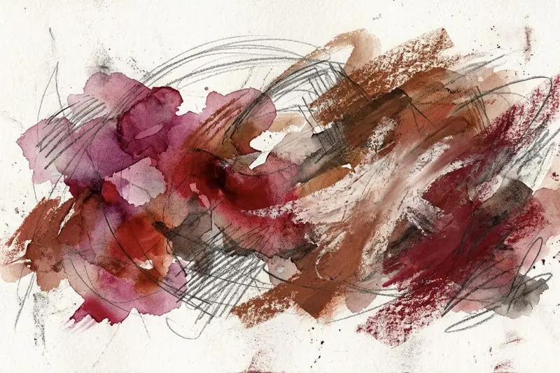 Composición artística que integra dibujo, tiza pastel y pinceladas fluidas, técnicas enseñadas en el taller de acuarela online de Va Queriendo.